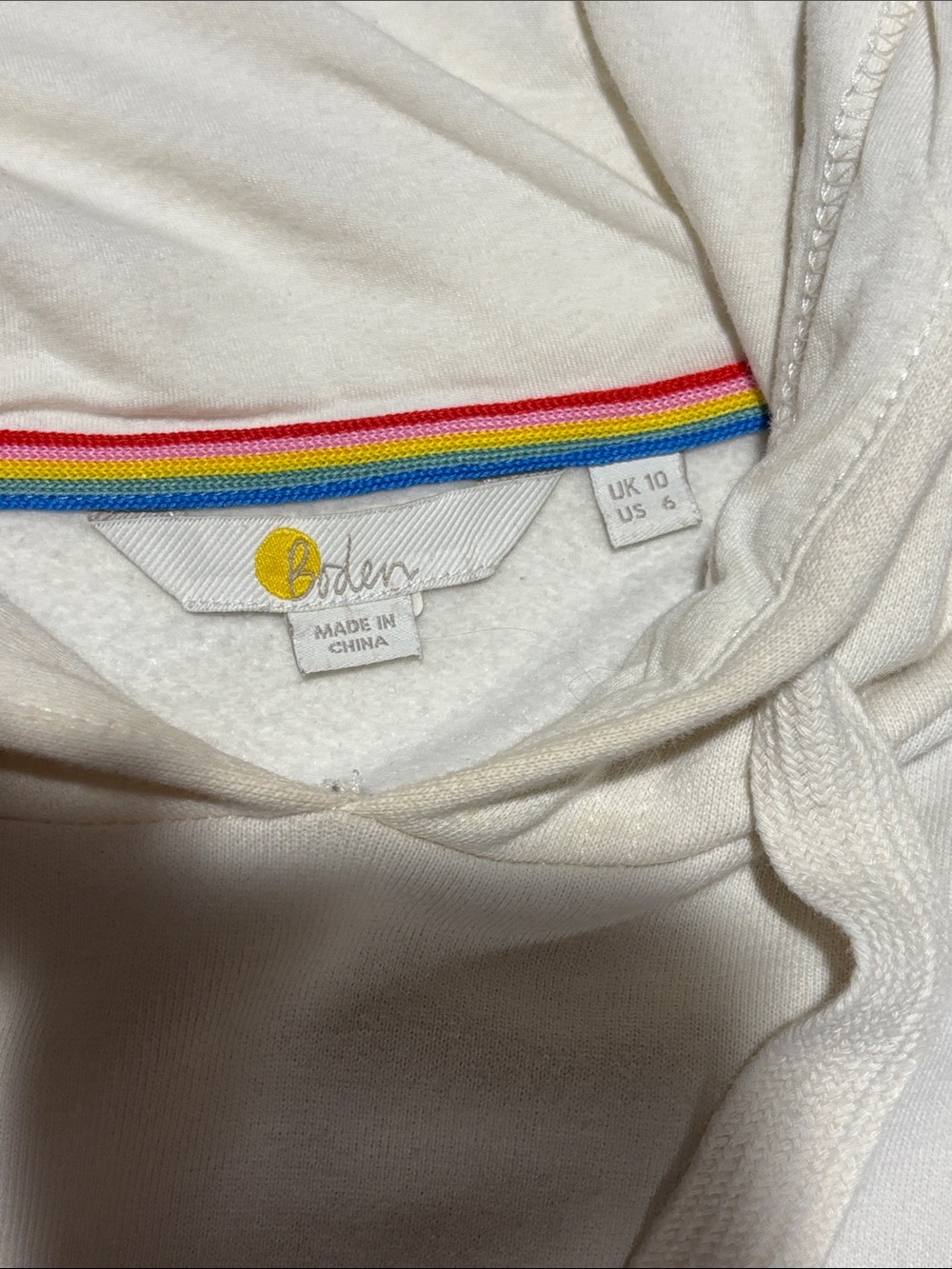 Boden Cream Hoodie with Rainbow Stripe Trim - Picture 2 of 8
